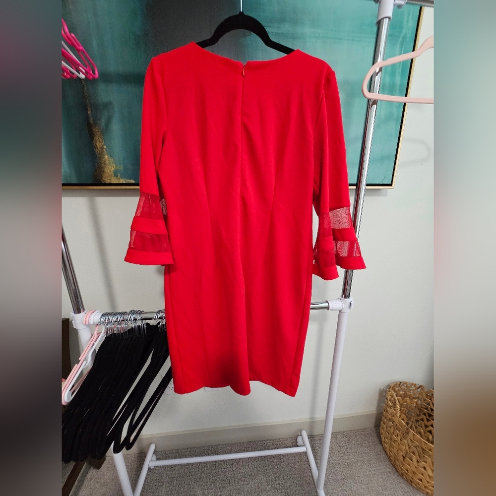 Women's dress with flared sleeves and mesh inserts